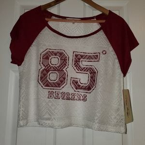 Burgundy and white top